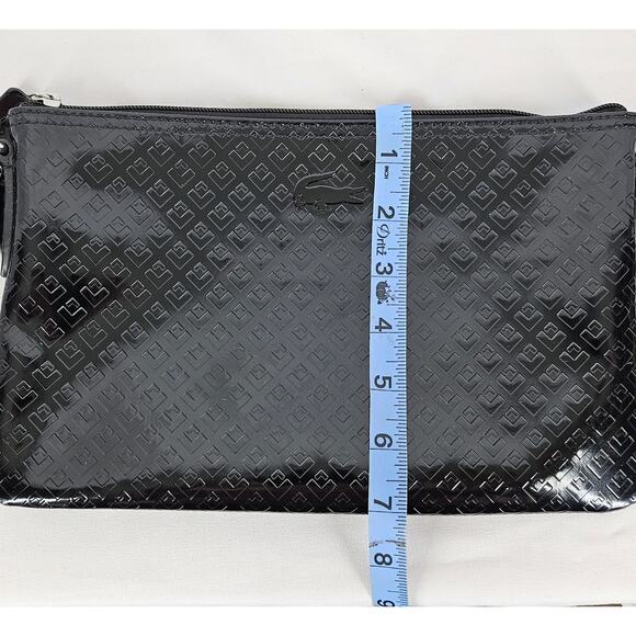 LACOSTE Black Patent Leather Crossbody/Shoulder Purse - Embossed Pattern - Picture 15 of 16